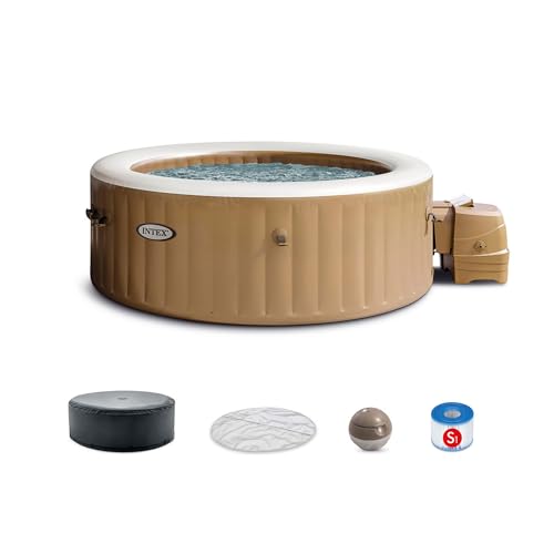 INTEX 28425EH PureSpa Bubble Massage Spa Set Outdoor Inflatable Portable Hot Tub, Includes Energy Efficient Spa Cover, Saltwater System Ready, 4 Person, 77in x 28in