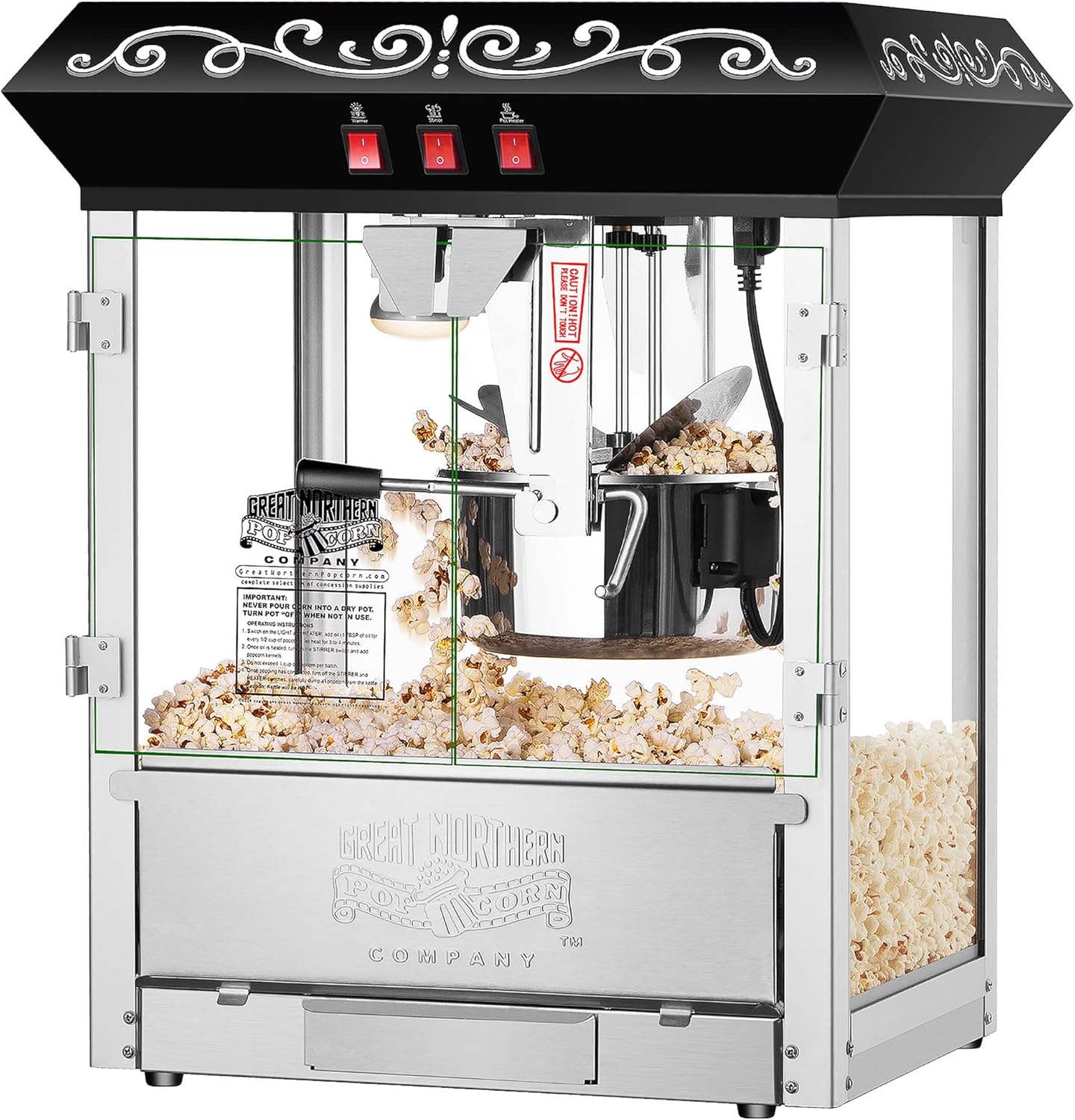 Perfect Popper Countertop Popcorn Machine - Commercial 4.5-Gallon Hot Air Popper with Antique Look and Warming Deck, Black - by Great Northern Popcorn