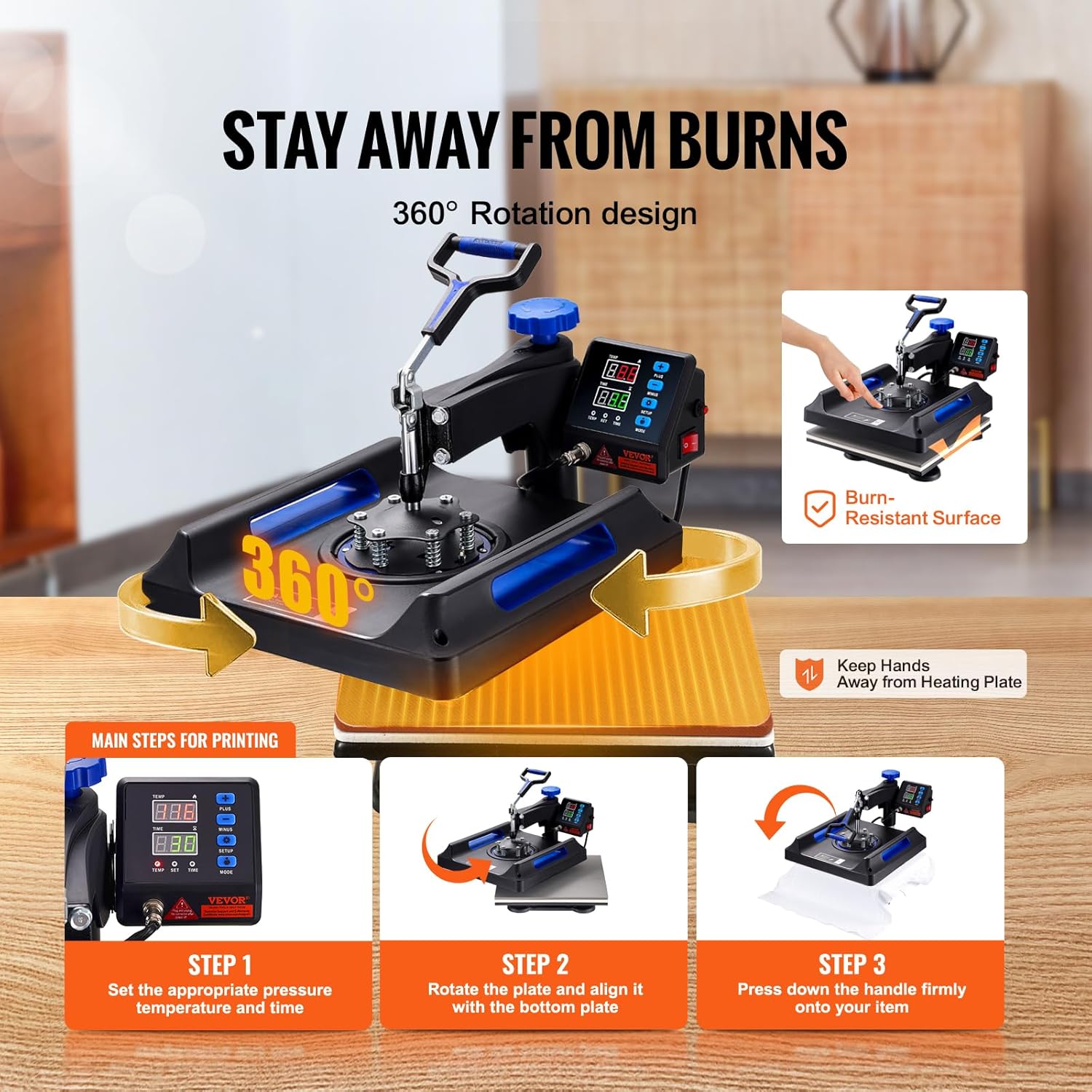 VEVOR Heat Press, 15x15inches Heat Press Machine 5 in 1, Swing Away Digital Control Multifunctional Heat Press, Anti-Scald Fast-Heating, Sublimation Combo for T-Shirts Hats Caps Mugs Plates