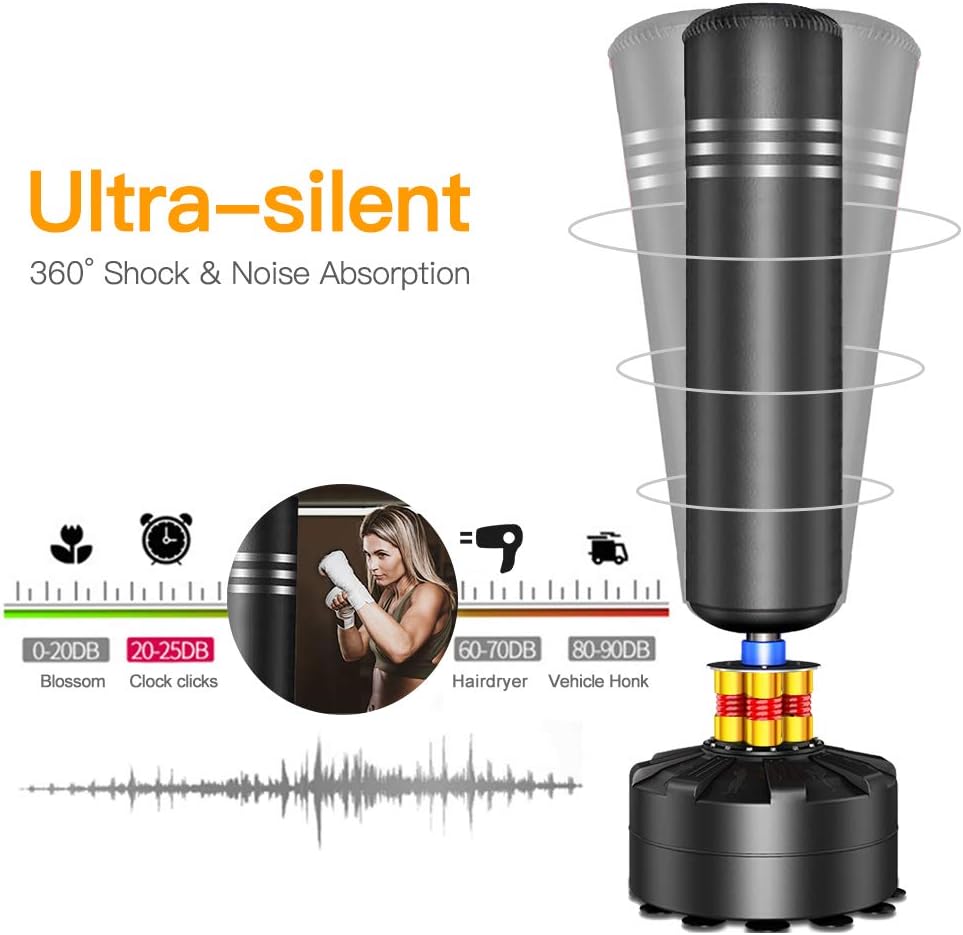 Punching Bag Heavy Boxing Bag with Suction Cup Stand- Freestanding Punching Bag for Adults Kickboxing Bags Kick Punch Bag for Home Gym Boxing Training Black, 69"