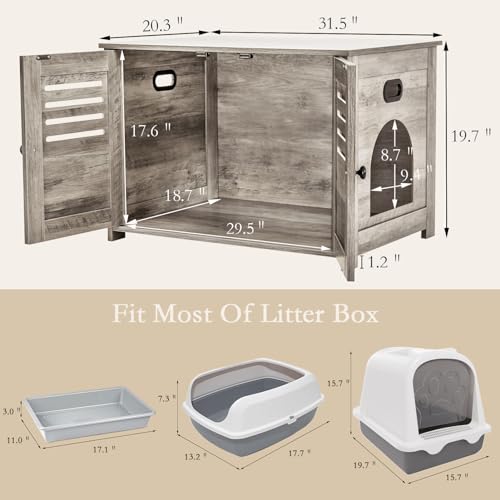 DINZI LVJ Litter Box Enclosure for 2 Cats, Hidden Litter Box Furniture with Double Rooms, Dual Cat Litter House with Louvered Front Doors, 47.2" Hidden Cat Washroom, Wooden Cat Cabinet, Espresso
