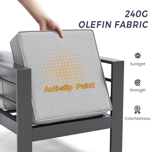 UDPATIO 8 Piece Aluminum Patio Furniture Set, Oversized Modern Outdoor Furniture Set with Olefin Fabric Cushion for Patio Deck Backyard, Dark Grey(with Waterproof Covers)