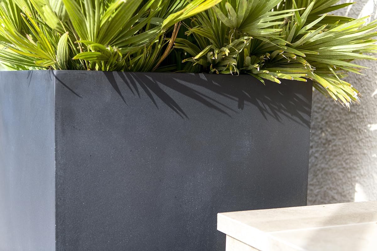 P POTTERYPOTS E1003-40-01 Block M Fiberstone Indoor Outdoor Modern Square Planter, Black