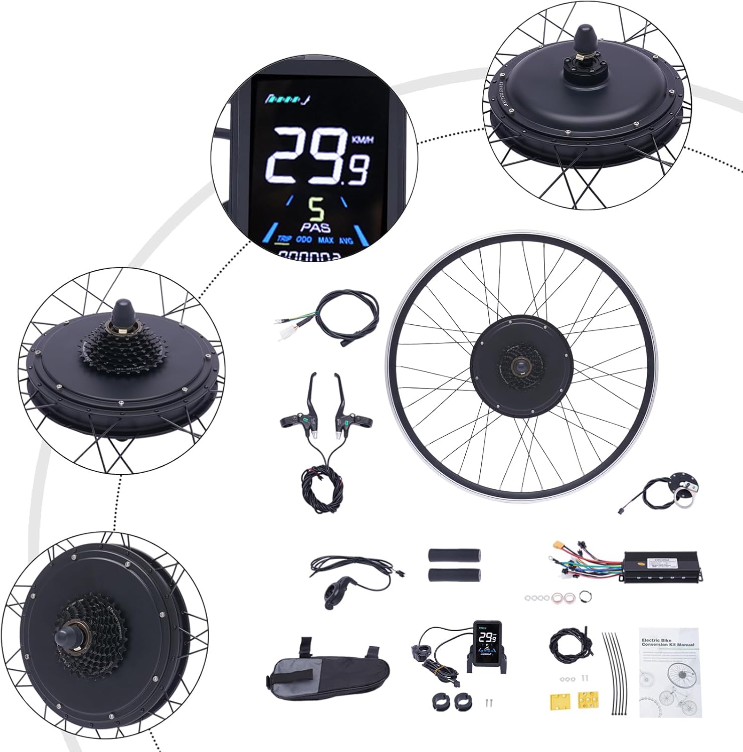 E-Bike Rear Wheel Conversion Kit, 48V 1000W Electric Bicycle Conversion Kit E-Bike Motor Kit with LCD Display, 700C Rear Wheel Powerful Motor E-Bike Conversion Kit 5 Gears Controller