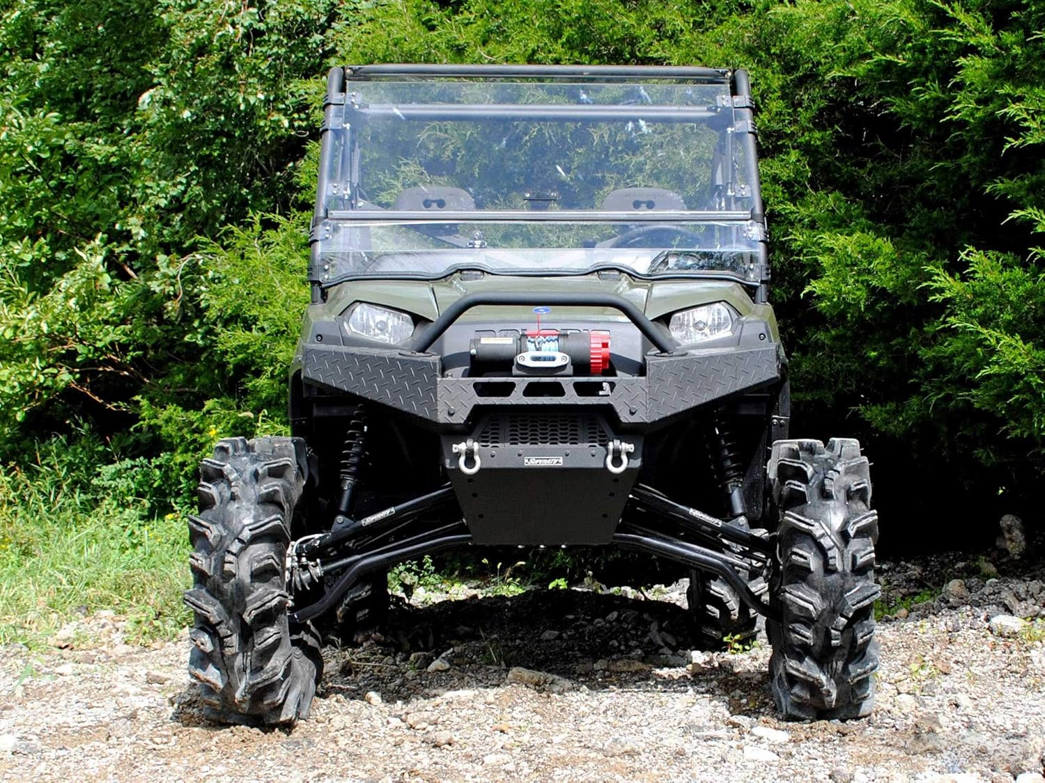 SuperATV Scratch Resistant Flip Windshield for 2016+ Polaris Ranger 570 Full-Size / Crew | 1/4" Thick Polycarbonate that is 250x Stronger than Glass and 25x Stronger than Acrylic | USA Made!