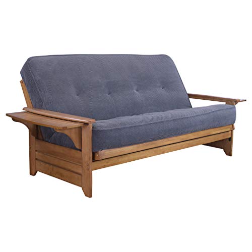 Lakeshore Complete Futon - Frame and Mattress Set - Arm Tray, 8" Innerspring Full Size Sofa Bed Sleeper (Black, Full)