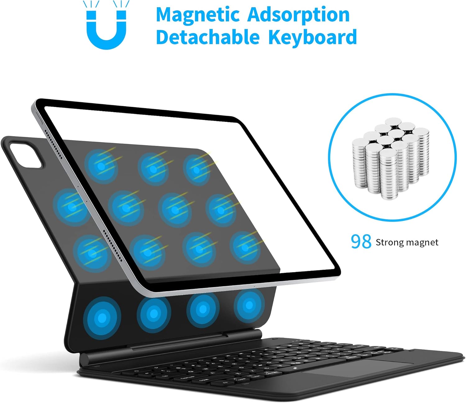 WIWU Magnetic Keyboard Case for iPad Pro 12.9‑inch, iPad Keyboard Case with iPadOS Shortcuts, Floating Cantilever Stand, Wireless Bluetooth, Attaches Magnetically, Multi-Touch Trackpad,7-Color Backlit