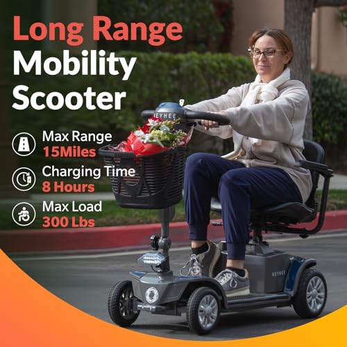 Cruiser Powered Mobility Scooters with Lengthened Legroom, 3.75MPH Max Speed & Up to 15 Miles Range, 180W Electric Scooter for Adults Seniors with Height-Adjustable Seat, Detachable Armrest
