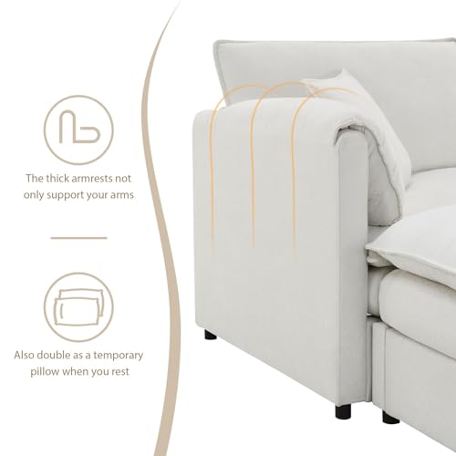 Modular Sectional Sofa U Shaped Sofa Couches with 2 Ottoman, Modern Chenille L Shaped Comfy Cloud Couch Living Room Set, 6-Seater Deep Modular Sectional Corner Couch with Double Cushions, Cream