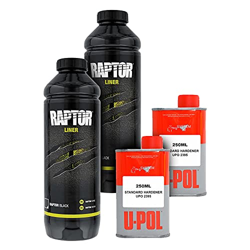 CUSTOM SHOP U-Pol Raptor Tintable Urethane Spray-On Truck Bed Liner Kit and Custom Coat Spray Gun with Regulator, 8 Quart Kit