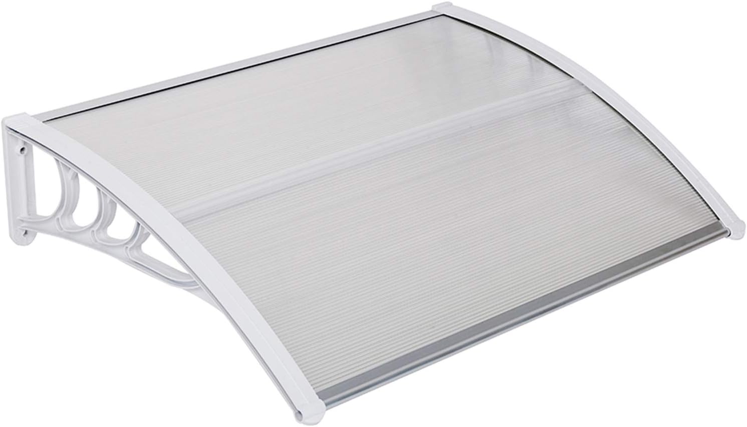 Window Awning Door Canopy, Modern Polycarbonate Front Door Canopy, Patio Awning Canopy Window Door Cover for Rain Snow Sunlight Protection Hollow Sheet (120 x 40, White Canopy/Gray Bracket)