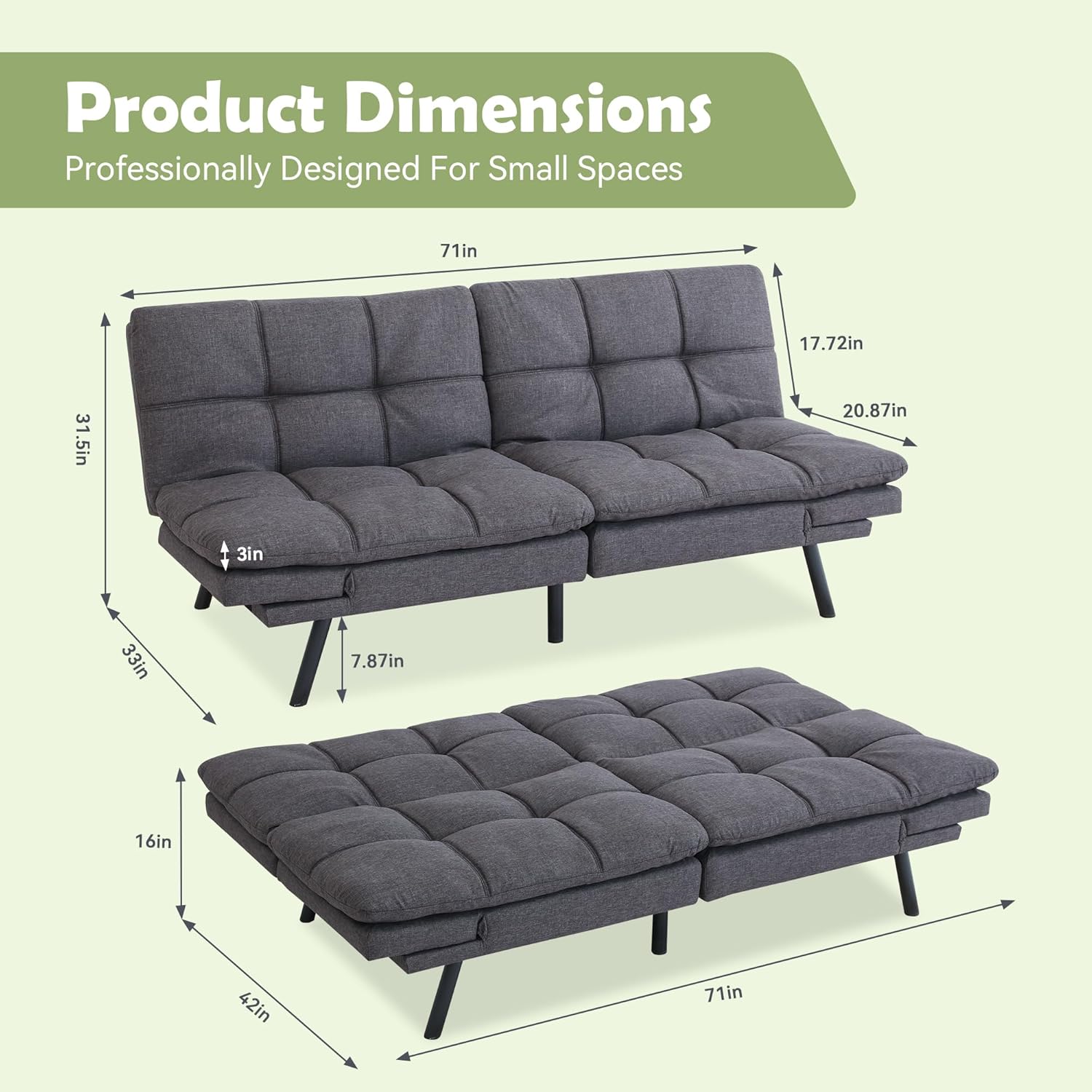 Futon Bed Sofas, Authentic Gray