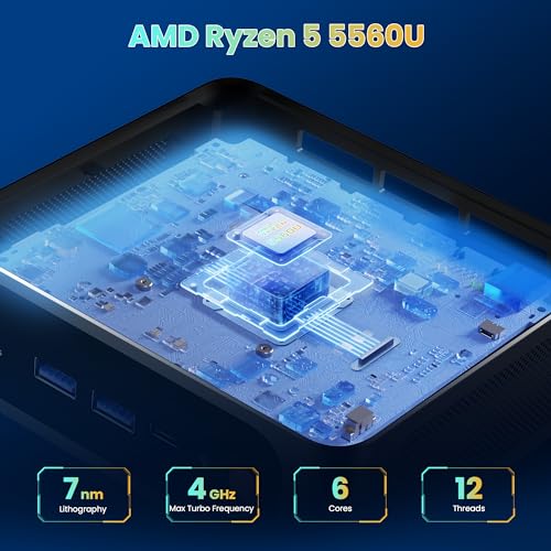 Beelink SER5 Mini PC,AMD Ryzen 5 5560U(6C/12T,up to 4.0GHz),Mini Computer 16GB DDR4 RAM 1TB M.2 SSD Graphics 6cores 1600 MHz Wifi6/BT5.2,Support Triple Display Micro PC