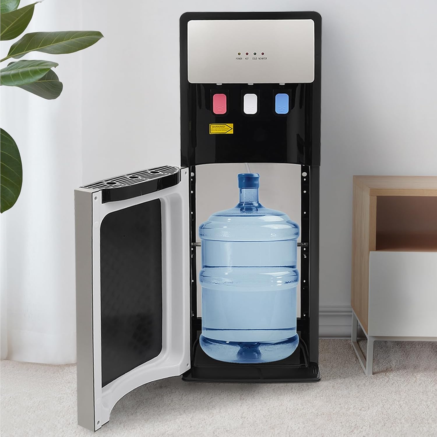 Bottom Loading Water Cooler Dispenser, Hot & Cold Water Cooler Dispenser, Holds 3 or 5 Gallon Bottle, with Storage Cabinet and Child Safety Lock for Home, Office Use (Silver Grey)