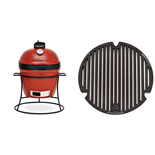 Kamado Joe Joe Jr 13.5-inch Portable Ceramic Charcoal Grill with Grill Stand, Stainless Steel Cooking Grate, Heat Deflectors and Ash Tool in Red, Model KJ13RH