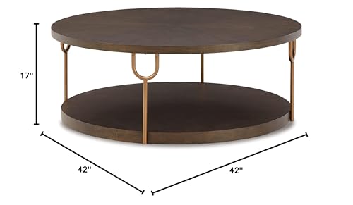 Signature Design by Ashley Ranoka Contemporary Round 42" Coffee Table, Metallic & Goldtone Finish