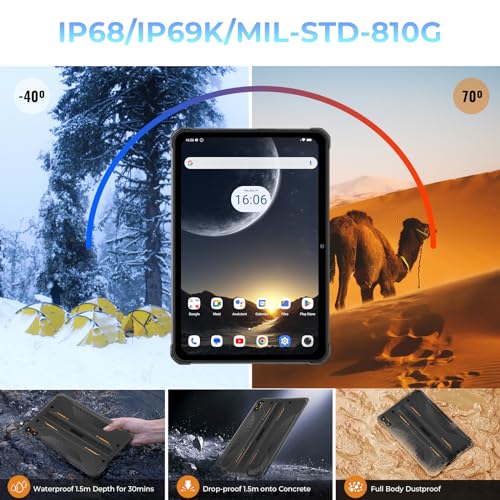 HOTWAV R7 Rugged Tablet Android 13, 15600mAh 10.1 Inch HD+ 12GB+256GB/(2TB TF) Waterproof Tablet PC, 16MP+16MP Camera Octa-Core IP68&IP69K/Dual SIM 4G/5G WiFi/Face ID/GPS/OTG/Widevine L1 (Gray)