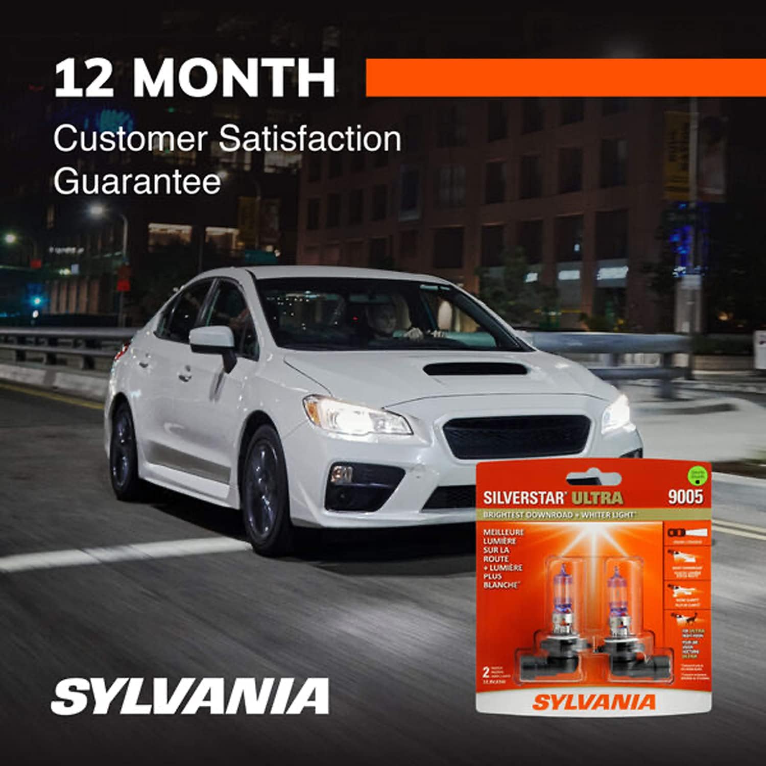 SYLVANIA - 9005 SilverStar Ultra - High Performance Halogen Headlight Bulb, High Beam, Low Beam and Fog Replacement Bulb, Brightest Downroad with Whiter Light, Tri-Band Technology (Contains 2 Bulbs) Pack of 2