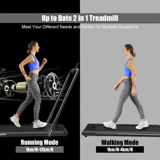 2-in-1 Folding Treadmill with RC Bluetooth Speaker LED Display-Black - Color: Black