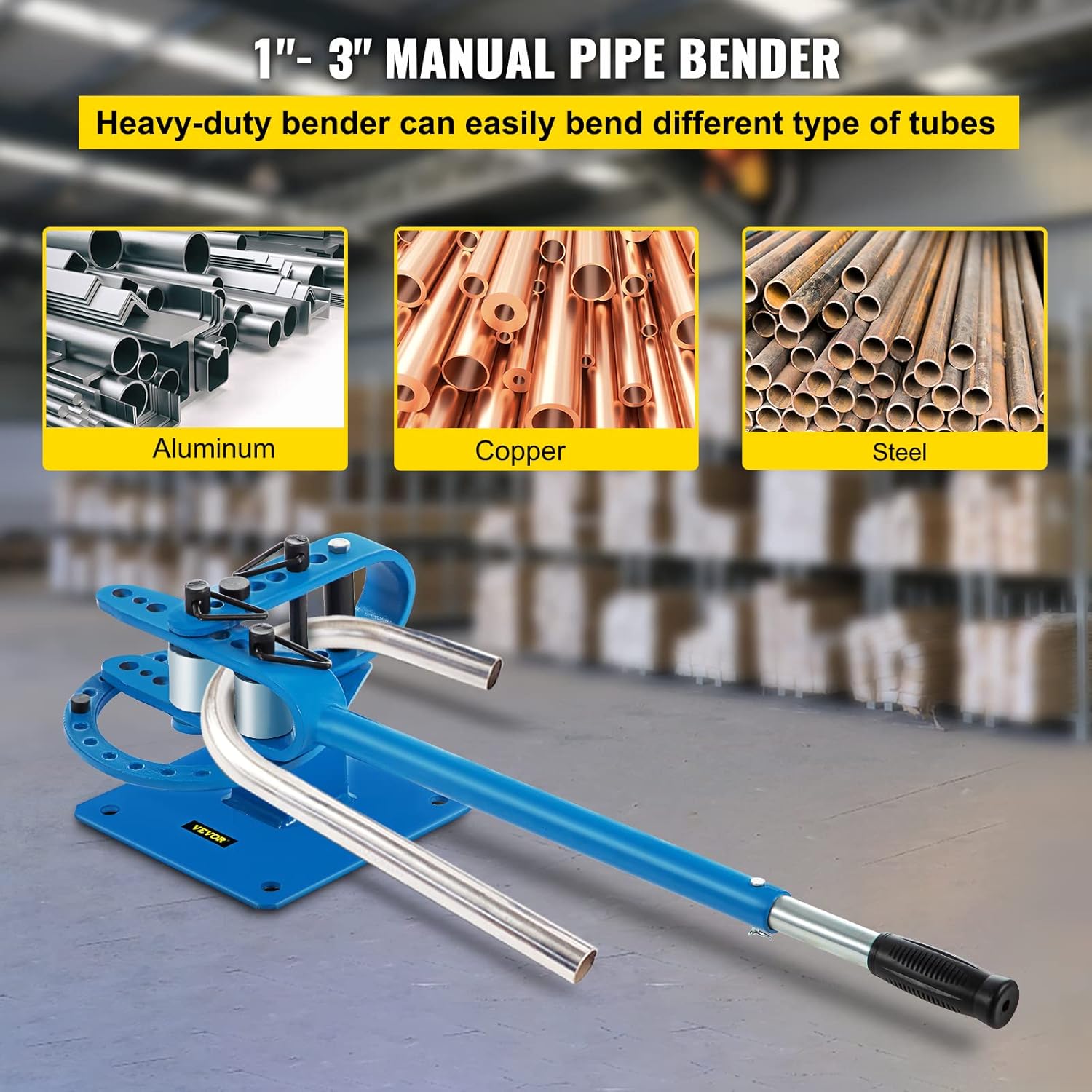 Mophorn YP-9 Manual Bench Top Compact Bender Pipe Bending Machine 7 Dies 1-3inch Metal Fabrication Tube Rod Pipe Bender 44ft Mount Powdercoat Telescoping Handle Maximum 5/8 Thick 1-15/16inch Width