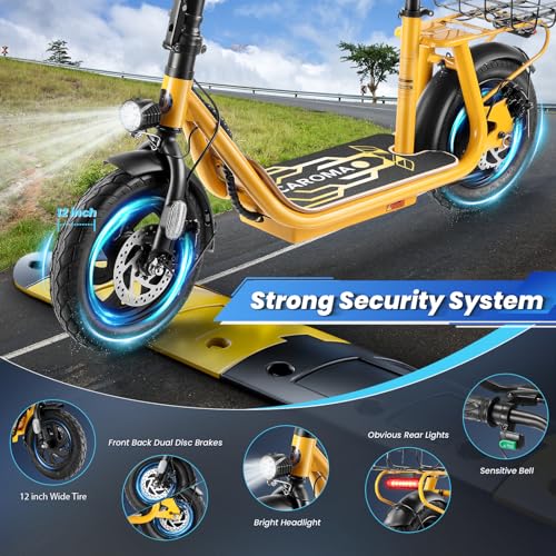 Caroma Peak 800W/1200W Electric Scooter Adults, 30 Miles Max Range, Foldable Electric Scooter with Seat, Front Suspension, Detachable Large Basket,Commuter E-Scooter for Adult and Teens