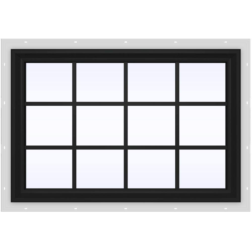 JELD-WEN 48 in. x 36 in. V-2500 Series Bronze FiniShield Vinyl Fixed Picture Window with Colonial Grids/Grilles