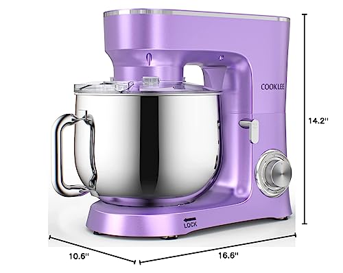 COOKLEE Stand Mixer, 9.5 Qt. 660W Electric Kitchen Mixer with Dishwasher-Safe Dough Hooks, Flat Beaters, Wire Whip & Pouring Shield Attachments for Most Home Cooks, Silver
