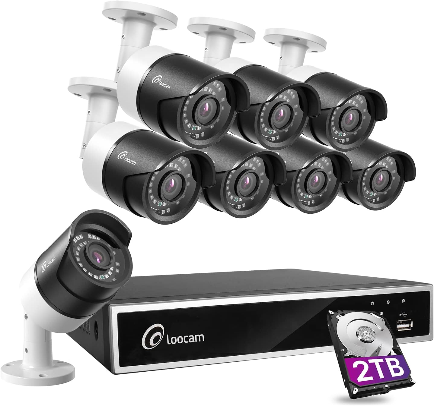 Loocam 1080p 8 Channel Security Camera System,H.265+ 5MP Lite 8CH Surveillance DVR w/2TB HDD and 4 X Bullet Cameras,Weather-resistant with 150ft Night Vision,Smart Playback,Instant Alert,Remote Access