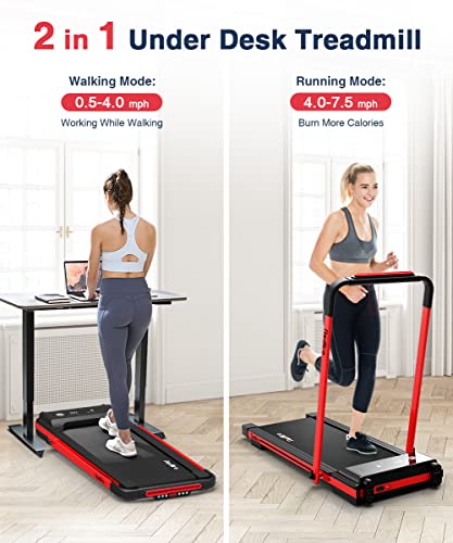 REDLIRO Under Desk Treadmill, 2 in 1 Motorized Portable Foldable Treadmill Compact Fold Up Walking Pad, Sturdy Folding Treadmill for Small Space with Remote Control, LED Display for Home & Office Use