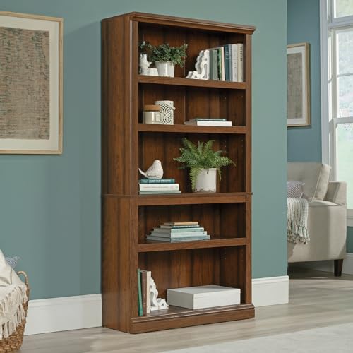 Sauder 5 Tier Book Shelf Wooden Bookcase Multipurpose Bookshelf for Home Office, Living Room, in Chalked Chestnut