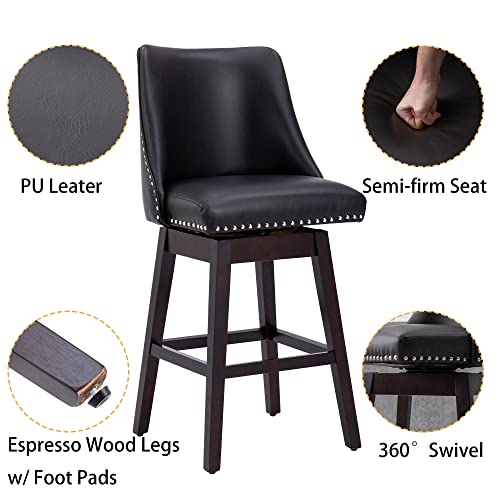 Counter Height Bar Stools 27.5" Mid Cenutry Modern Linen Kitchen Stools with Back 360°Swivel Barstools Wood Legs for Home Pub/Kitchen Island/Breakfast Bar/Restaurant/Patio, Grey