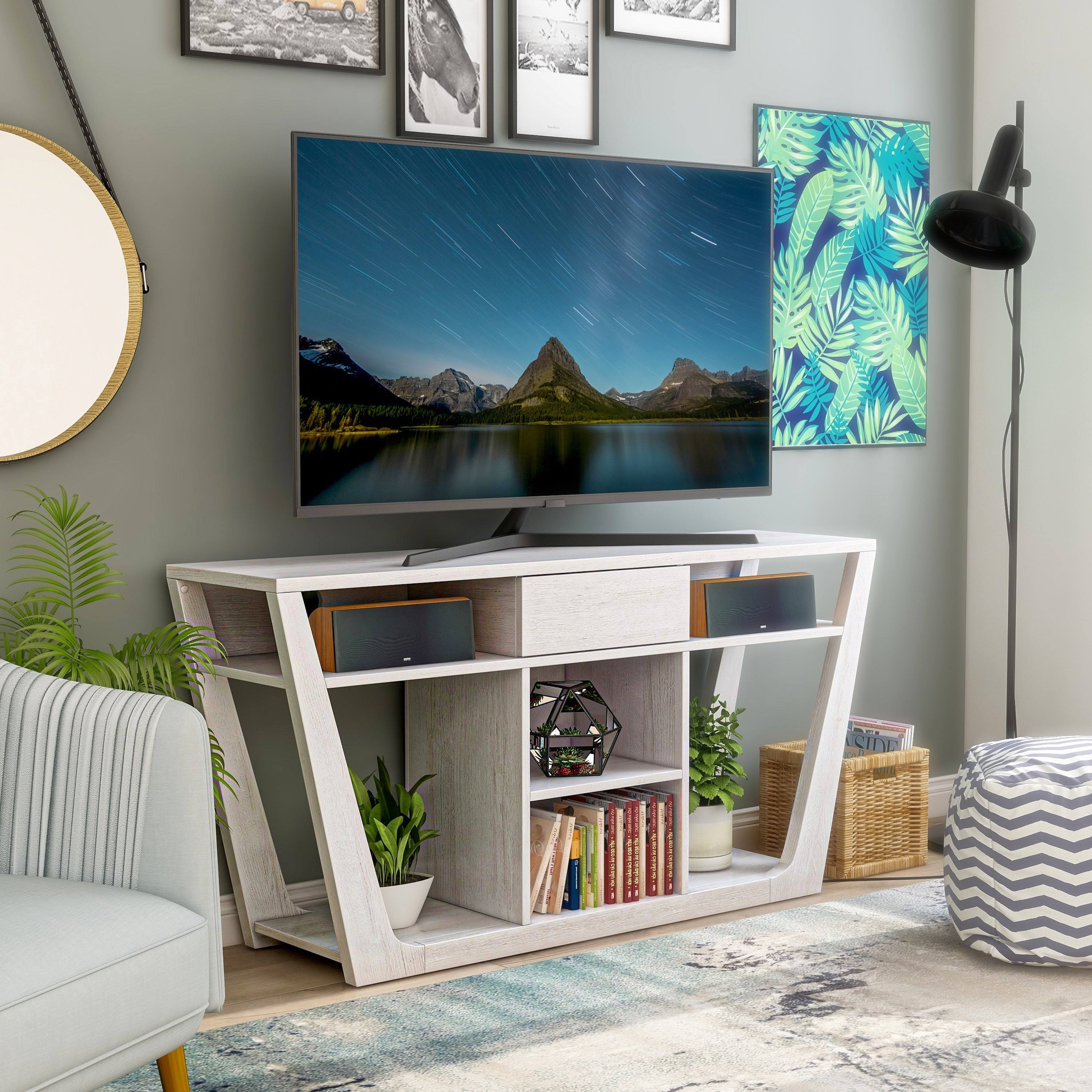 Furniture of America Dionte Modern 60-Inch Open-Shelf TV Stand - White Oak