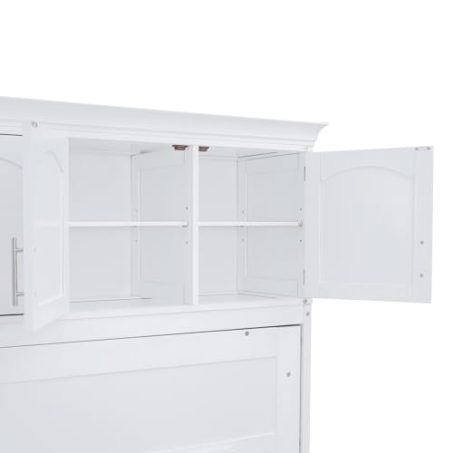 Full Murphy Bed with Cabinets, Full Size Murphy Bed Cabinet Bed, Solid Wood Wall Bed, Hidden Murphy Beds Foldable Platform Bed Frame, Horizontal Murphy Bed for Guest Room or Home Office, Grey