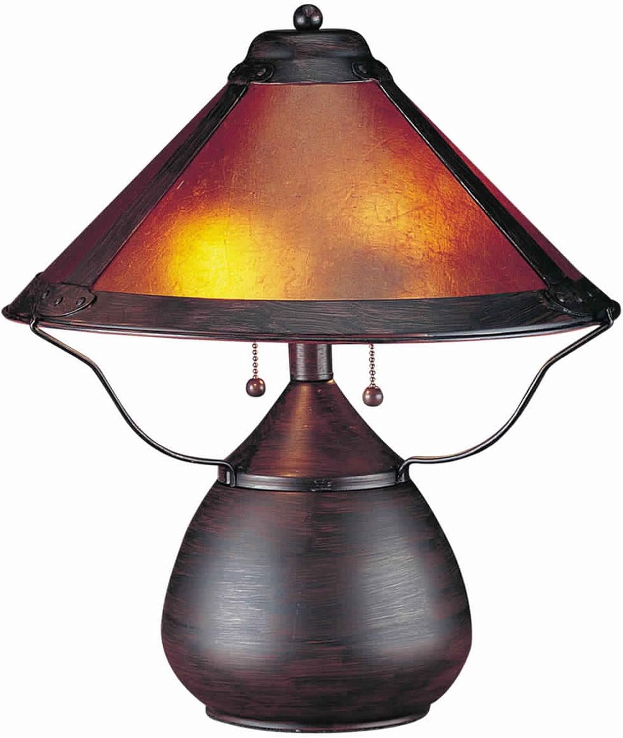 Benjara Pot Bellied Metal Body Table Lamp with Conical Mica Shade, Bronze