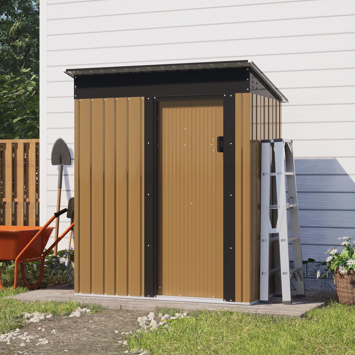 Outdoor Storage Shed 5x3 FT, Metal Garden shed, Yard Shed Storage House with Sloping Roof and Door, for Backyard Garden Patio Lawn