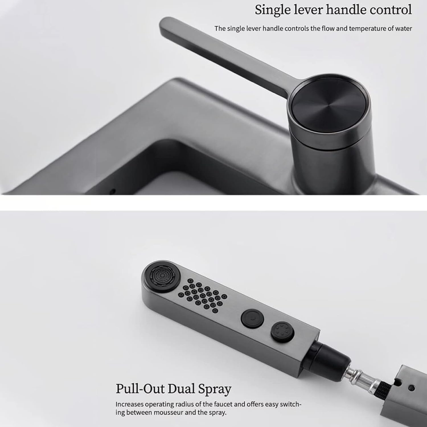 Sink Taps Mixer Tap, Bathroom Faucet with LED Digital Display, Bathroom Sink Faucet with 2- Modes Pull Down Sprayer, Brass Single Handle Basin Mixer Tap,Gray (Color : Rose Gold) (Bianco)
