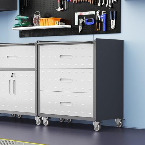 Garage Storage Cabinet Wall Cabinet with 2 Doors,Lockable Tool Cabinets Wall Mounted with Adjustale Shelves,Heavy Duty Steel Hanging Cabinets for Warehouse Kitchen Laundry,Assembly Required