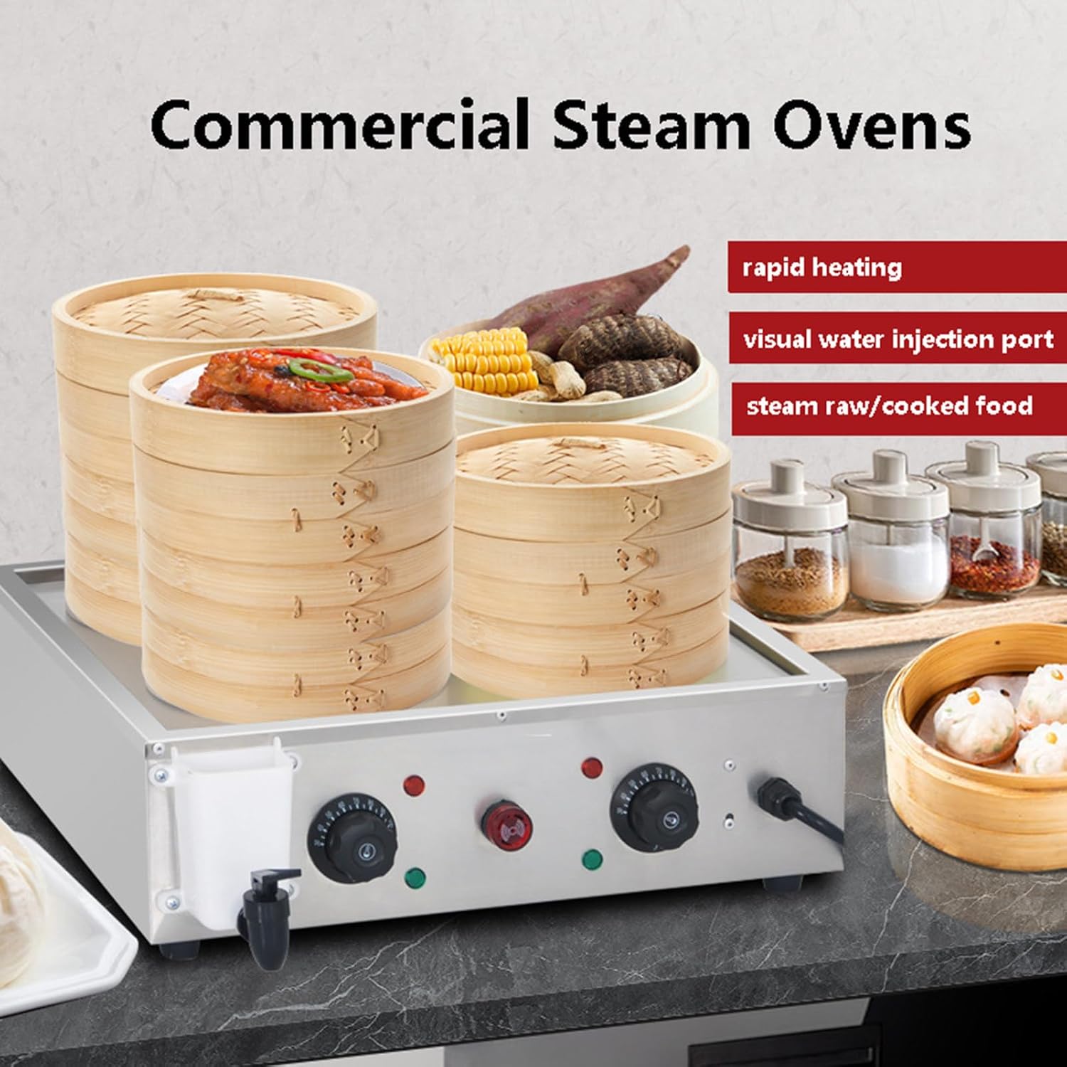 Electric Steamed Buns Machine for Commercial and Home Use/Food Warmer Steamed Bun Oven with Water Level Port & Steam Vent / 30-110℃ Temperature Control Buns Steaming Machine