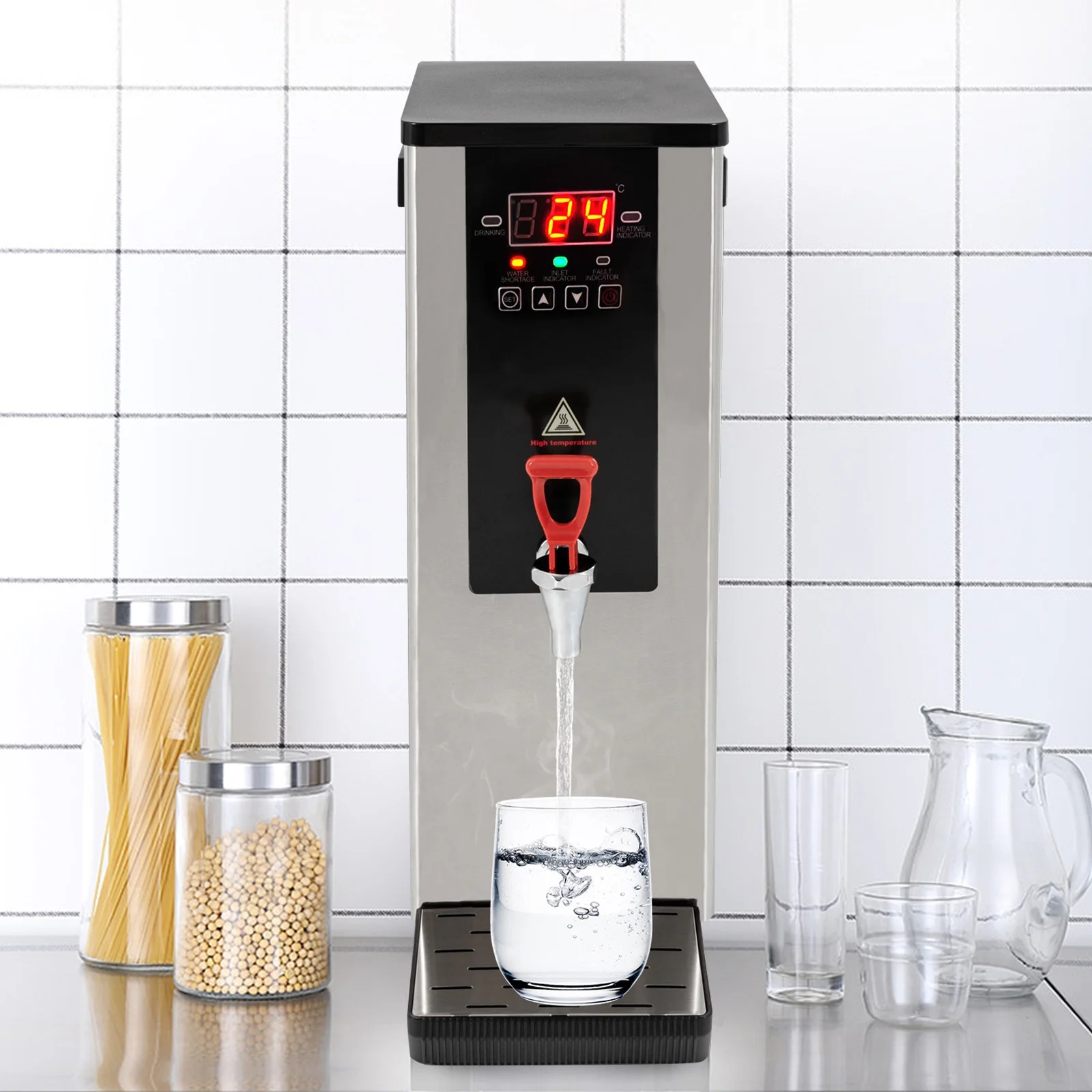 Commercial Hot Water Dispenser, 2.4KW Electric Water Boiler Dispenser 10L Full-Automatic Boiling Water Machine with LCD Display for Tea Coffee Shop - EWD-10A2