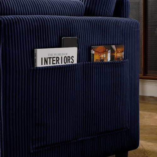 Modern Corduroy Couch 79 Inch Length,3 Seater Sofa w/Square arm and Side Pockets for Living Room, Bedroom, Apartment, Office,Workroom,and Compact Space (Beige)