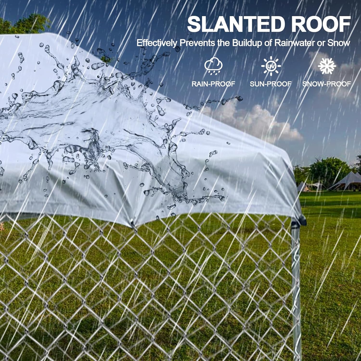 Outdoor Dog Kennel Heavy Duty Dog Cage with Waterproof Roof UV-Resistant Cover Anti-Rust Metal Mesh Fence and Lockable Door Chain Link Dog Exercise Pen Run for Dogs, 6.5x6.5x5 ft