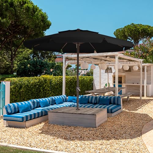 JEAREY 12FT 2-Tiers Patio Umbrellas Outdoor Large Market Umbrella With Crank Lift System No Tilt 8 Sturdy Ribs UV Protection Waterproof Sunproof Black