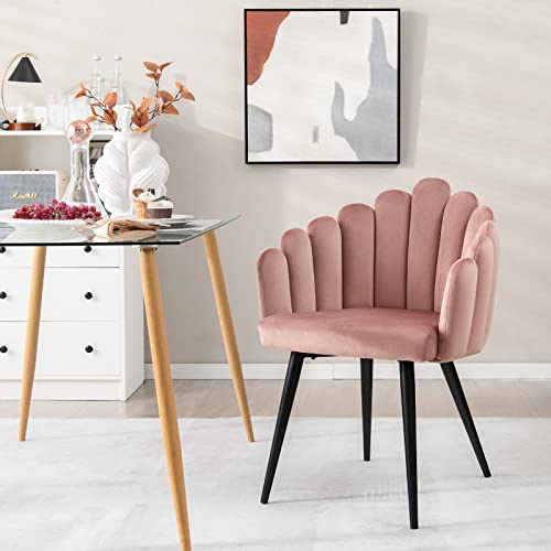 Giantex Modern Mid-Century Dining Chair - Cute Velvet Armchair with 16” High Back, 330lb Capacity, Accent Upholstered Arm Dining Chairs for Bedroom, Living Room, Small Space, Teal Blue
