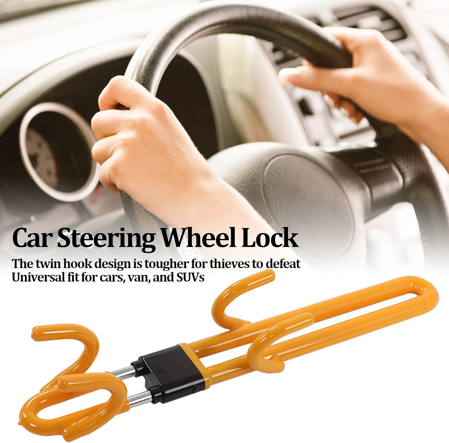 Twin Hooks Steering Wheel Lock Antitheft Locking Devices Universal Anti Theft Wheel Lock for Cars Trucks Vans