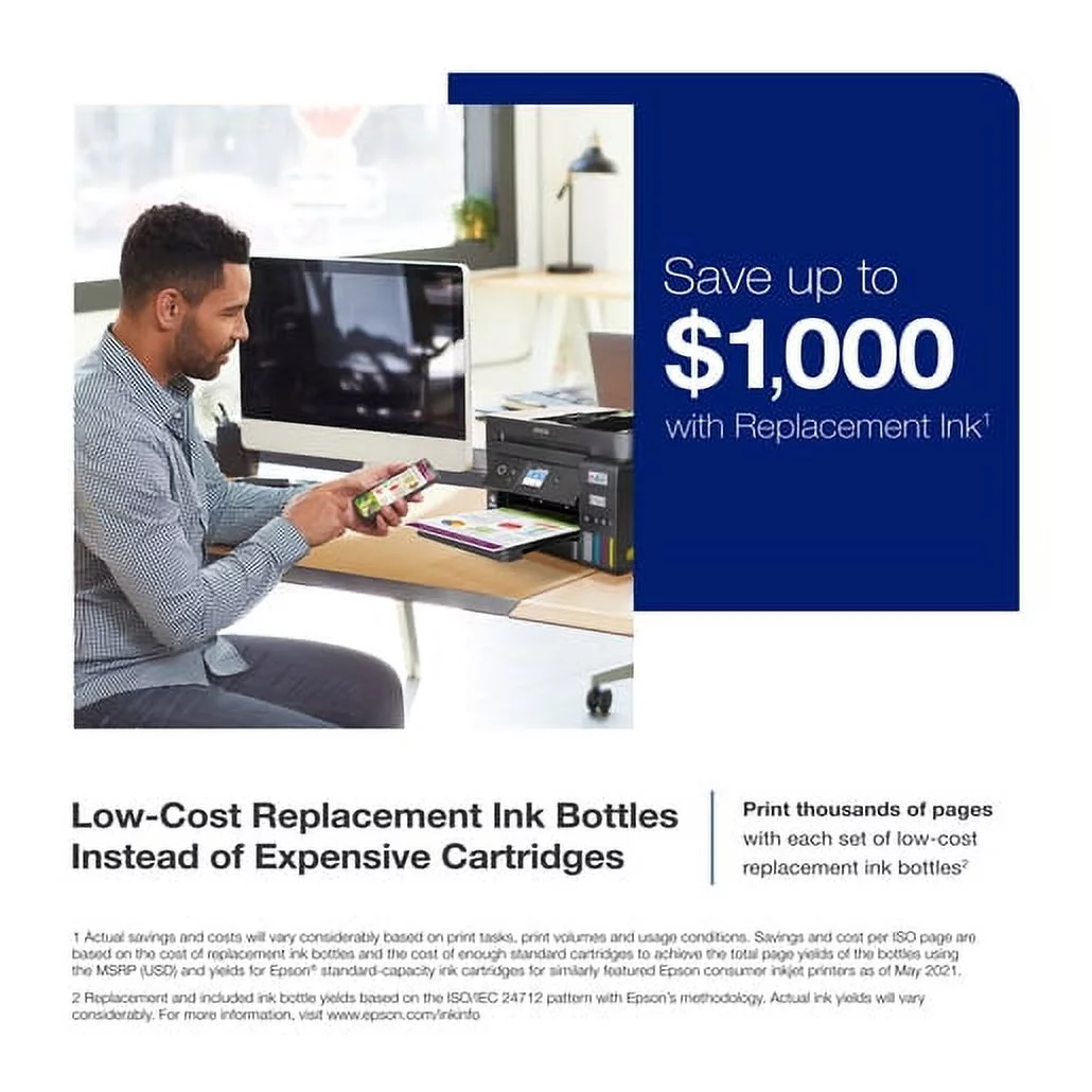 Epson EcoTank ET-4850 Wireless All-in-One Cartridge-Free Supertank Printer with Scanner, Copier, Fax, ADF and Ethernet ? The Perfect Printer for Your Office