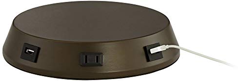 Franklin Iron Works Andes Rustic Industrial Table Lamp with USB and AC Power Outlet Workstation Charging Base 26" High Oil Rubbed Bronze Stacked Double Shade for Living Room Bedroom House Bedside