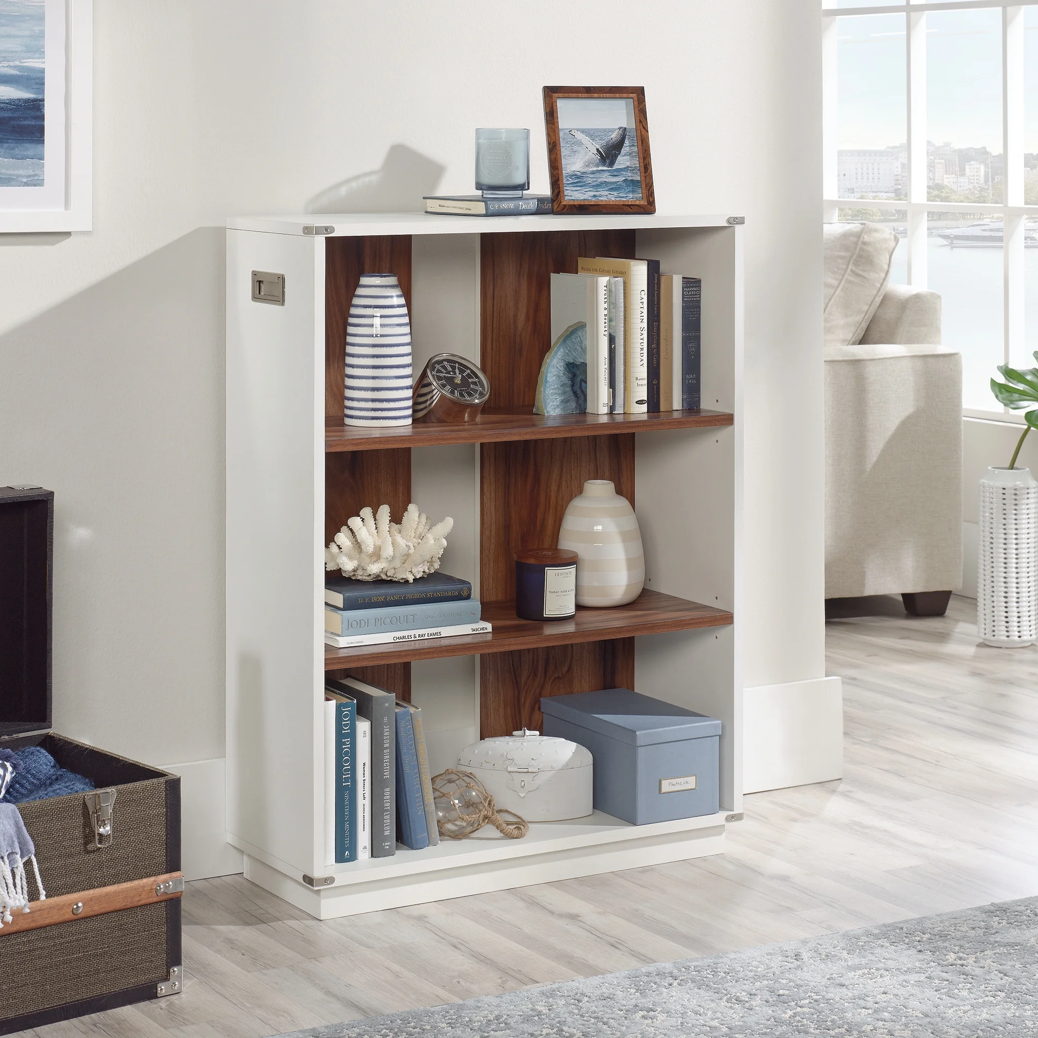 Sauder Vista Key Engineered Wood 3-Shelf Bookcase in Pearl Oak