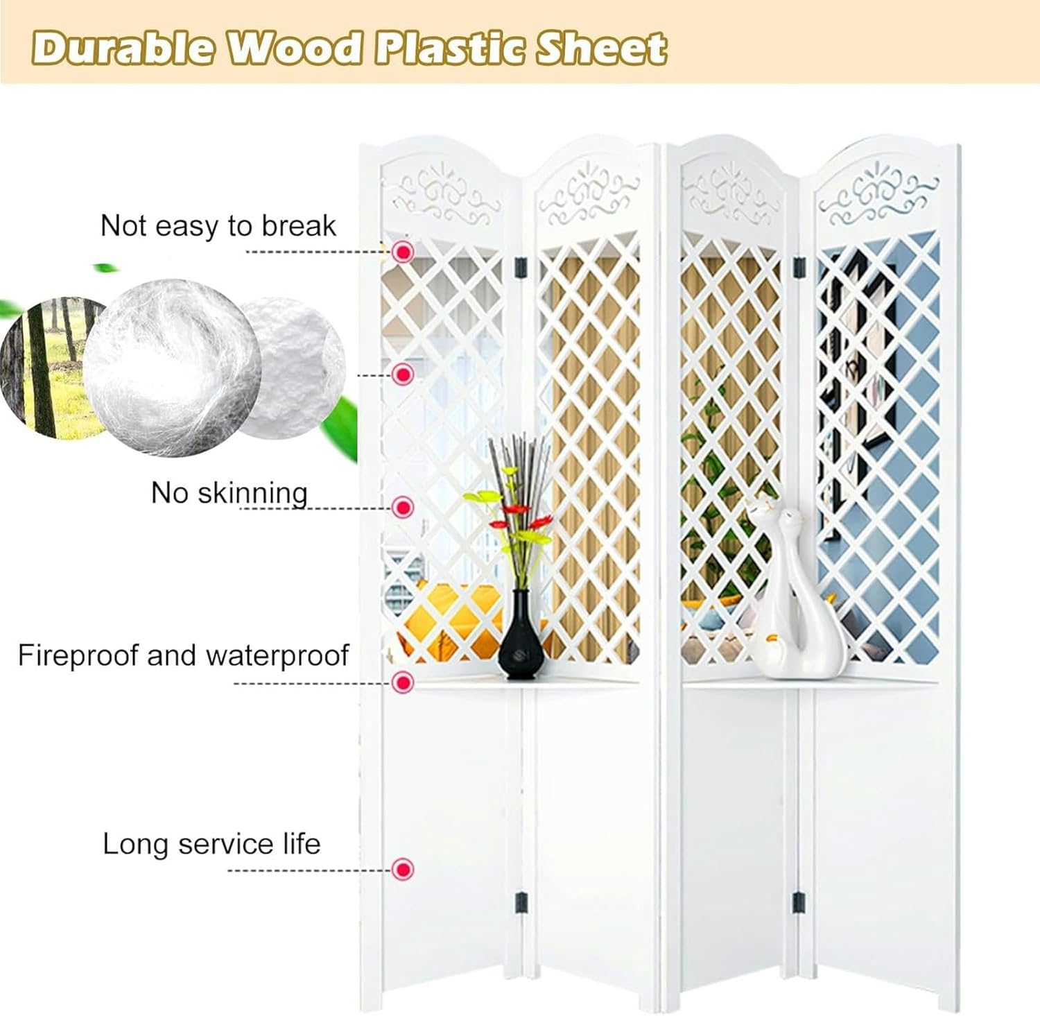 6Ft Tall Room Divider, 4 Panel Wood Room Dividers and Folding Privacy Screens for Home Office Bedroom Dorm Decor, Rustic Freestanding Partition Wall Dividers Screen
