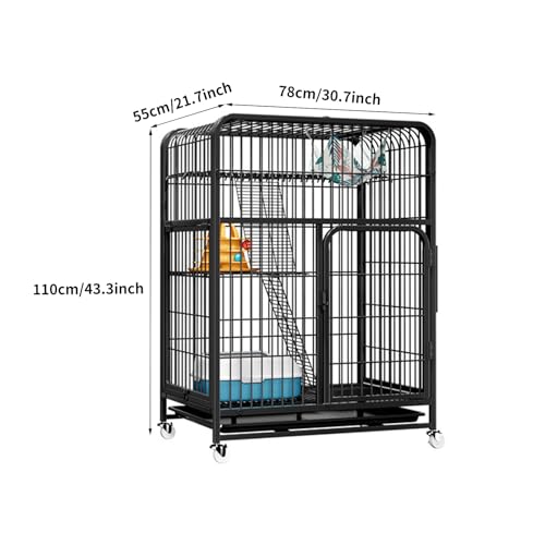Large Cat Cage Indoor: 3-Tier Metal Cat Enclosure - Ferret Cage with Wheels