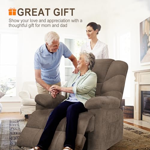 CDCASA Large Power Lift Recliner Chair with Extended Footrest for Big and Tall Elderly, Chenille Electric Lift Chairs with with Massage and Heated, Hand Remote Control w/USB Port,1PC, Grey Blue